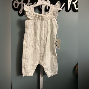 Cloud Island Cream with Light Blue Pinstripe Ruffle Pant Jumpsuit NWT